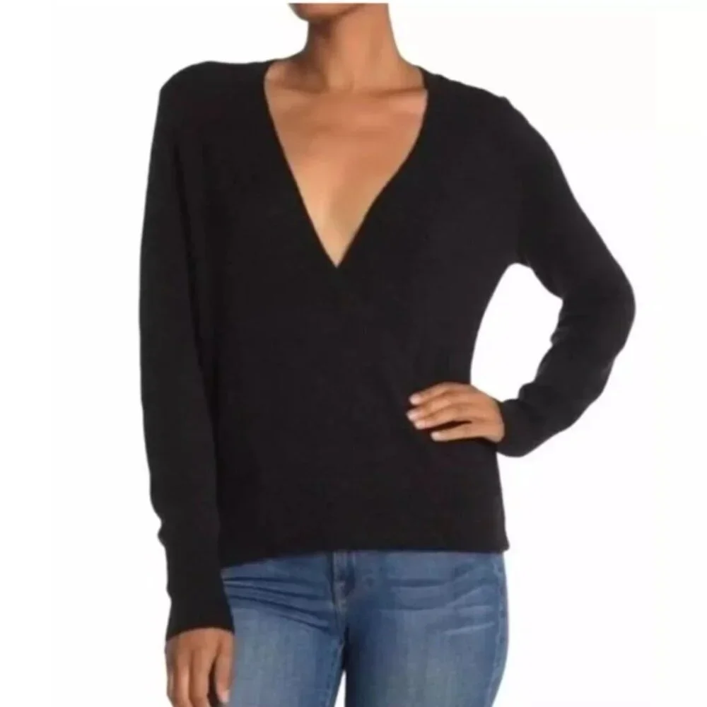 Madewell Coziest Yarn Super Soft Wrap Front V-Neck Pullover XS Sweater Black